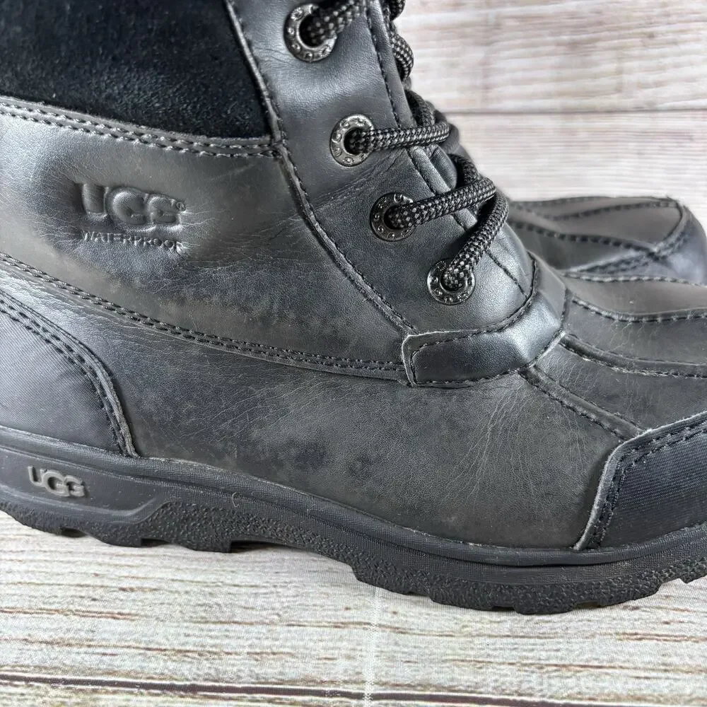 UGG Waterproof Shearling Lace Up Winter Boots Kids Size 4 Black